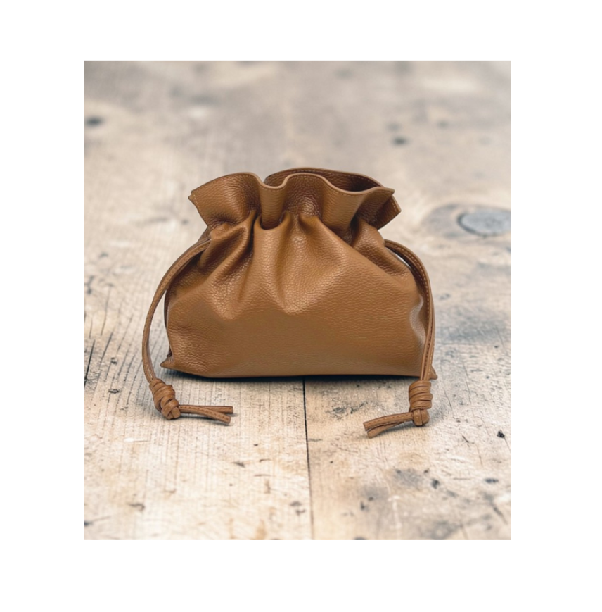 Genuine leather drawstring pou